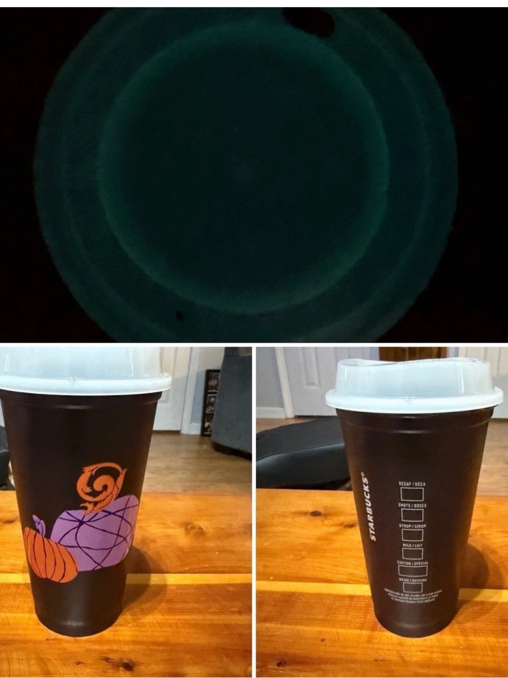 Starbucks Halloween Pumpkins Reusable Hot Cup Glow in Dark Lid 16 oz Grande
